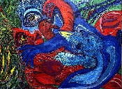 Coït suspendu - acrylique sur toile - 97 x 130 cm - 1998 - (galerie Claire Corcia, Paris)